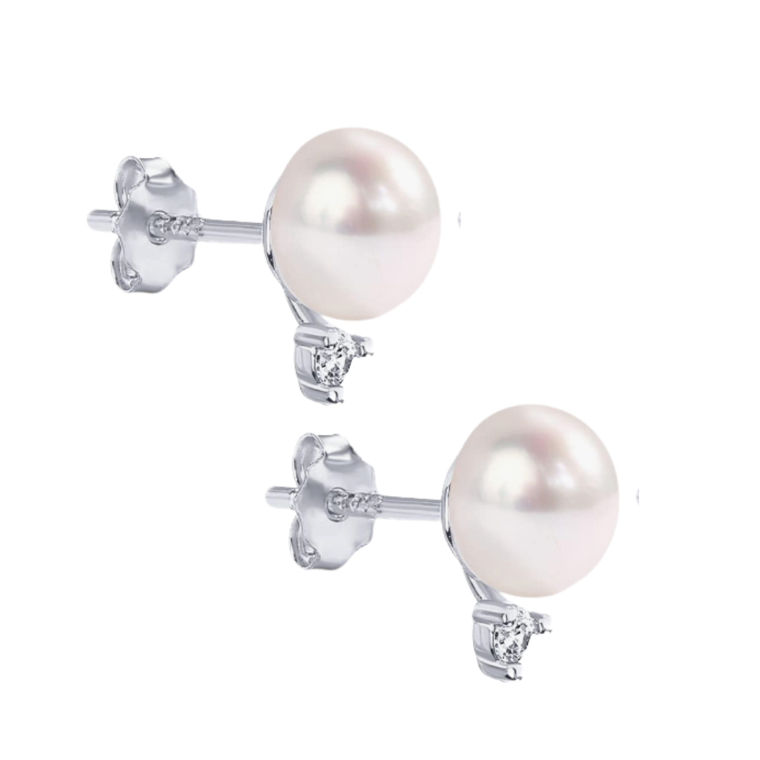 Pearl + White Topaz Studs