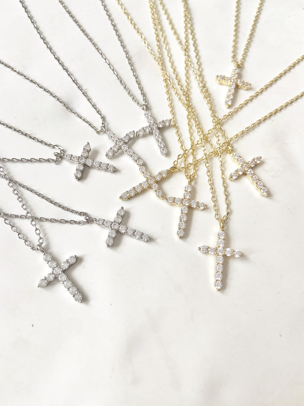 CROSS NECKLACE WHITE TOPAZ