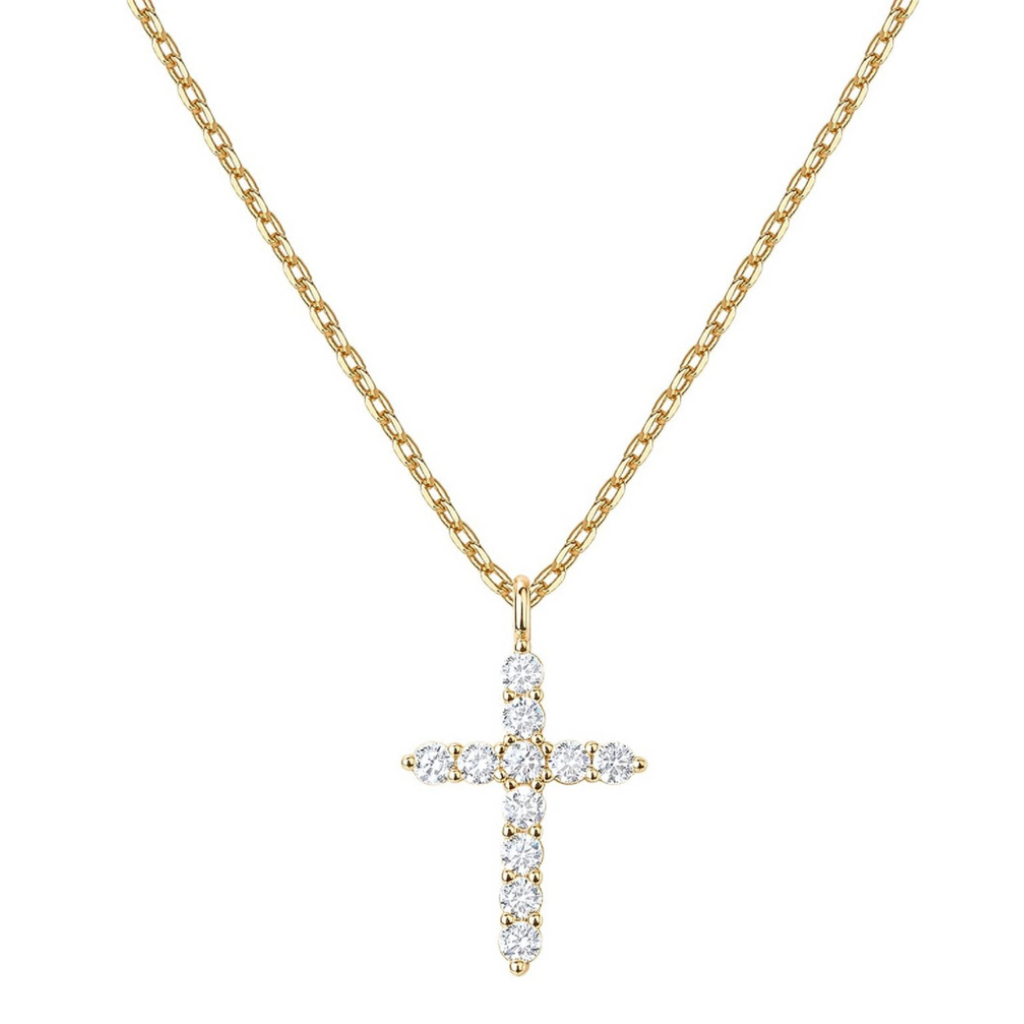 CROSS NECKLACE WHITE TOPAZ