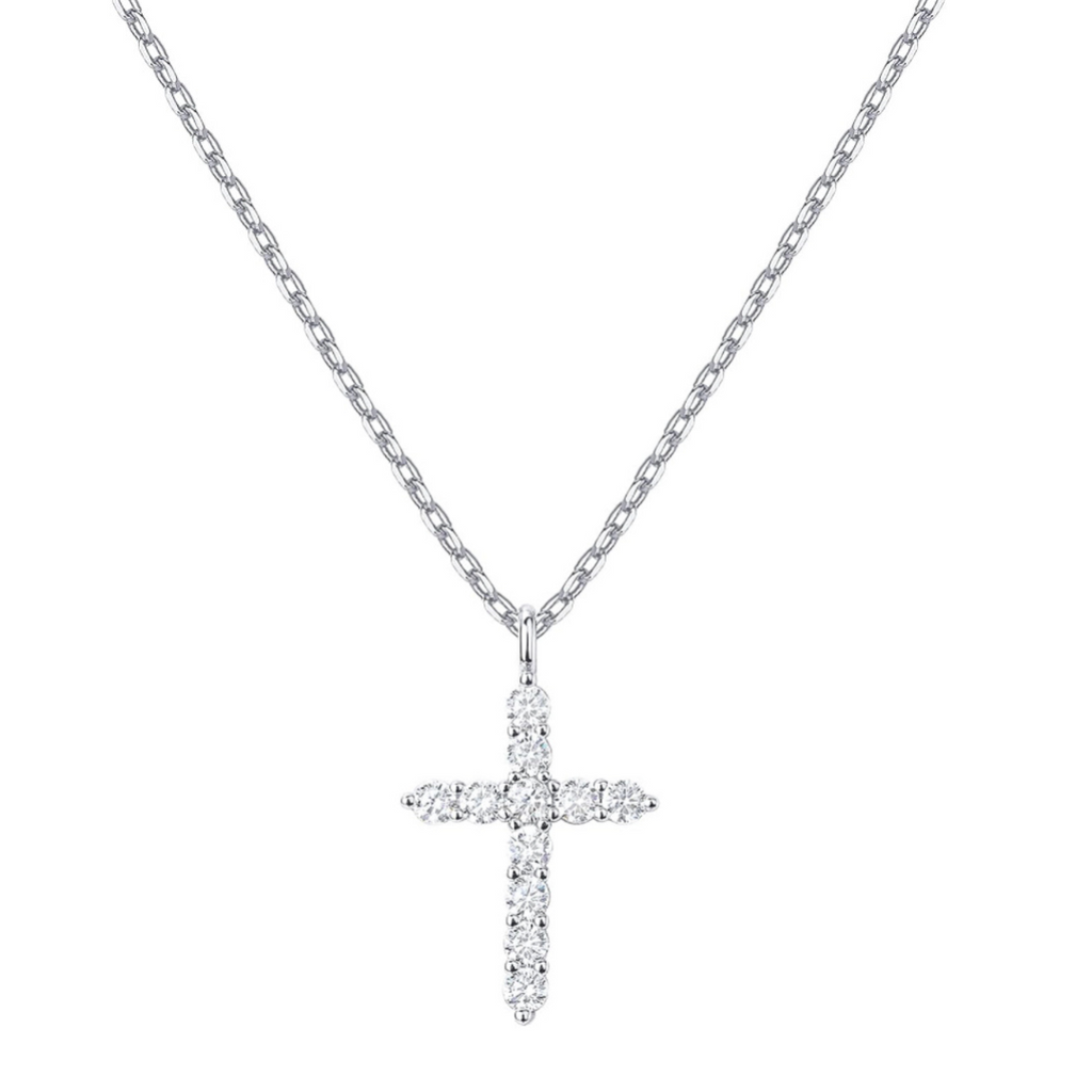 CROSS NECKLACE WHITE TOPAZ